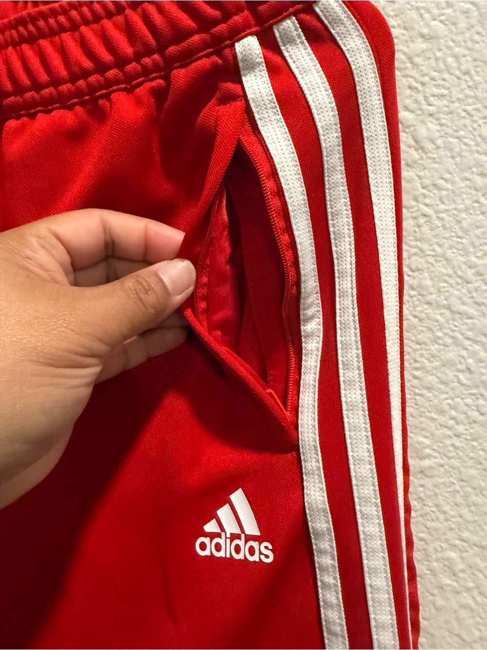 adidas Red Kids Jogger Sweatpants with White Stripes - Picture 3 of 7